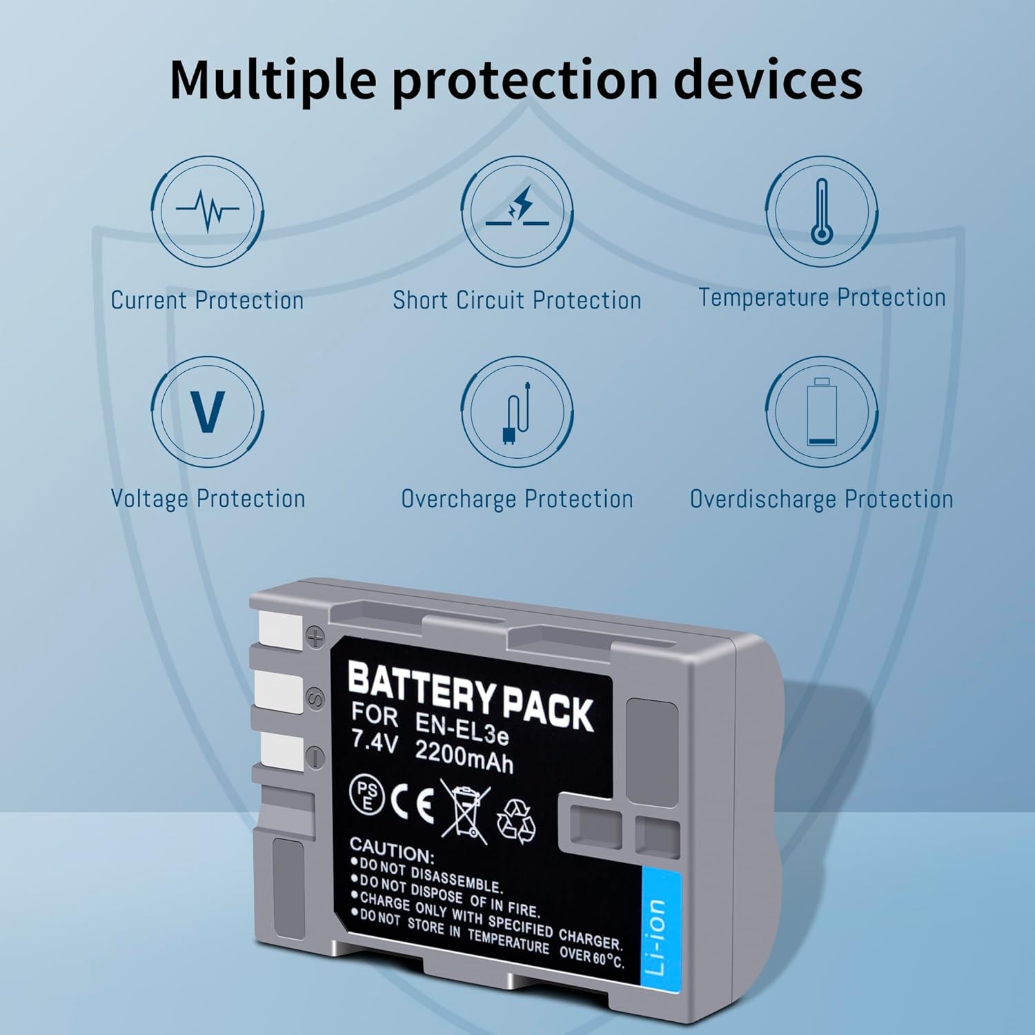 2-Pack EN-EL3e Replacement Battery(2200mAh) and LED Dual Charger Compatible with Nikon EN EL3e, EL3, EL3a, MH-18, MH-18a, MH-19, D700, D300s, D300, D200, D100, D90, D80, D70s, D70, D50 Camera