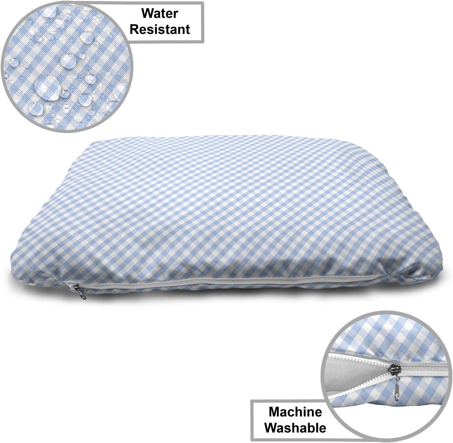 review Lunarable Gingham Check Pet Bed, Pastel Crossing Lines and Squares Nostalgic Picnic Art Print, Chew Resistant Pad for Dogs and Cats Cushion with Removable Cover, 24