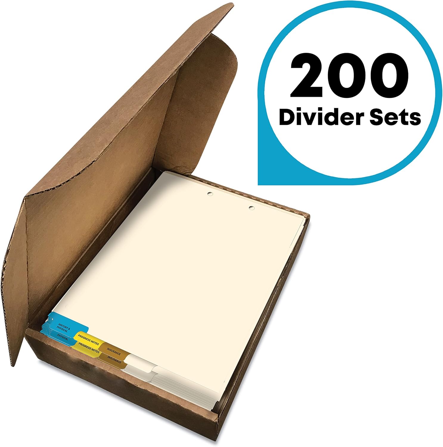 Doctor Stuff - Stock Medical Chart Dividers, 200 Sets of 4 Popular Healthcare Index Tabs, Bottom Tab, 8-1/2" x 11-3/8", File Folder Organizer for Nursing Patient Charts & Medical Records