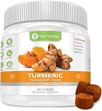 Organic Turmeric for Dogs with Curcumin Collagen and BioPerine 60 Count