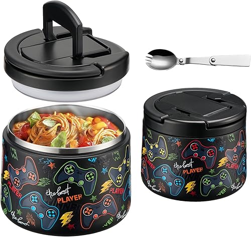 Tarro de comida aislado al vacío de 14 onzas con tapa de hebilla, termo de sopa para niños de comida caliente, boca ancha, a prueba de fugas,