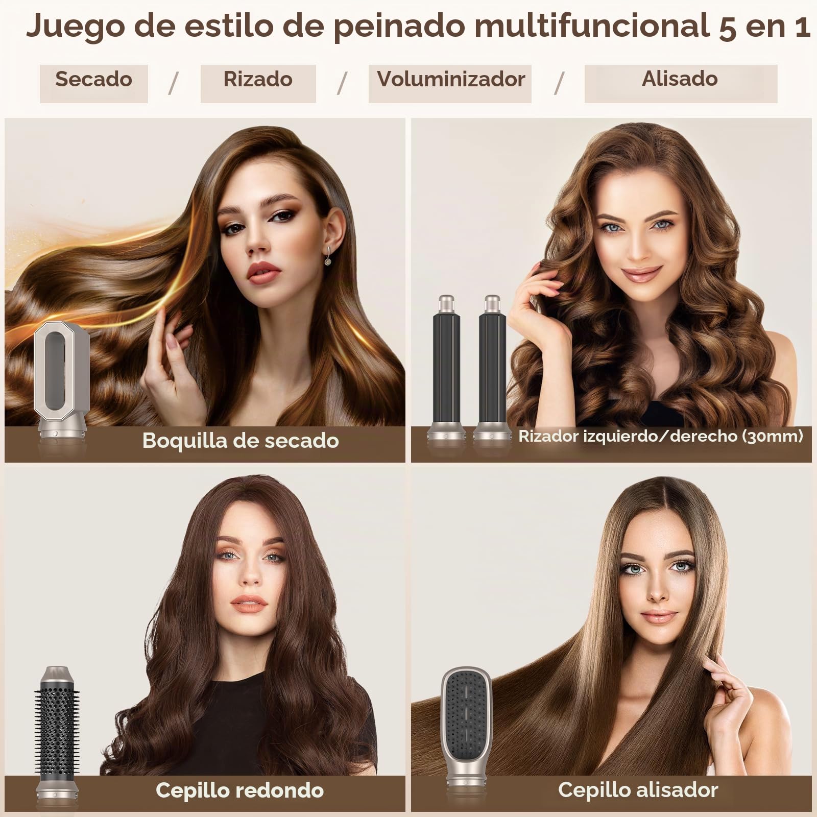 Cepillo Secador De Pelo, 1000W Air Styler Set,Cepillo De Aire Caliente Multifunción,Moldeador Pelo With Riza 3 Temperaturas, Tecnología Ion,Cepillo Alisador para Da Volumen, Alisa y Seca