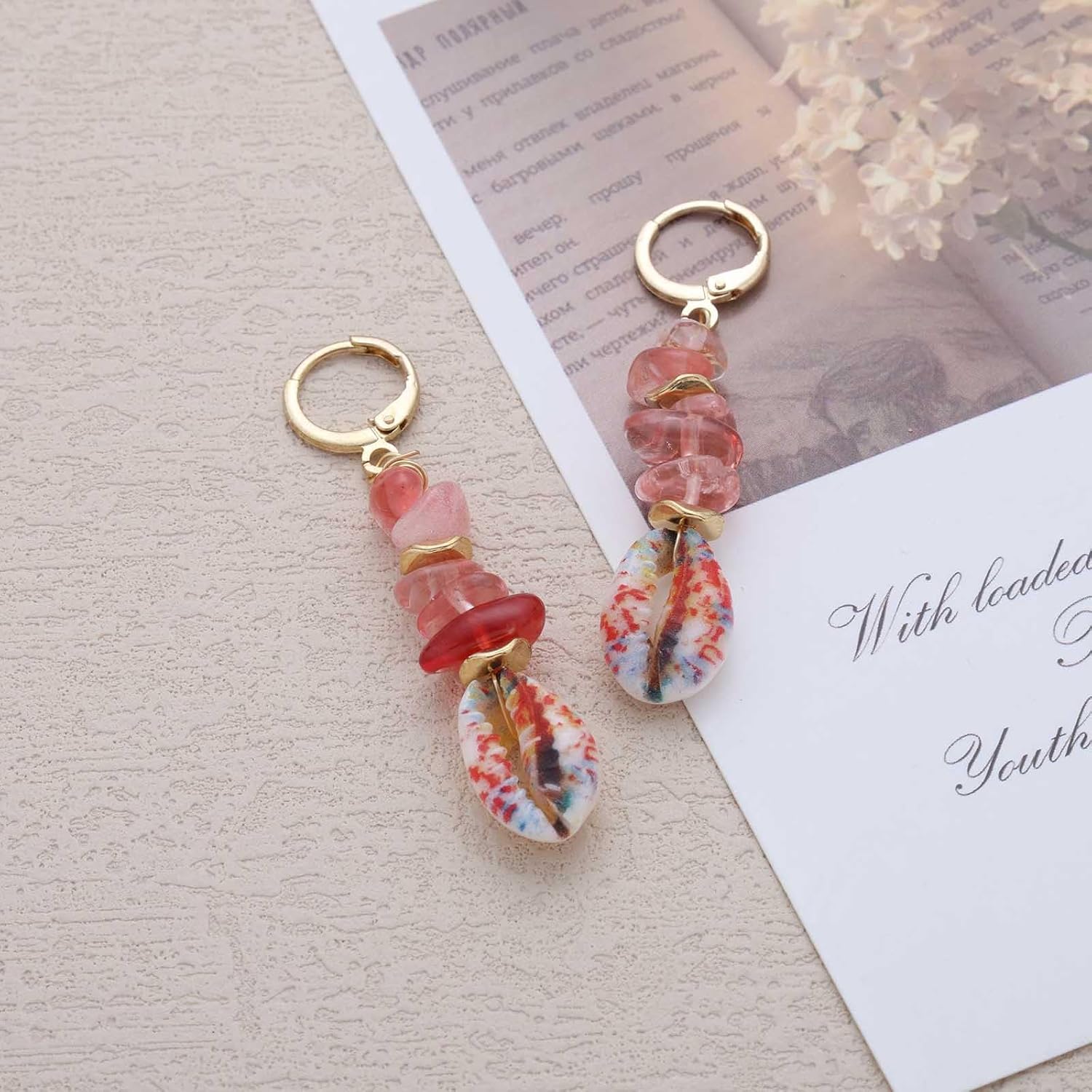 Andelaisi Boho Sea Shell Drop Earrings Vintage Cowrie Shell Dangle Earrings Natural Stone Earring Ocean Summer Beach Earring for Women(Gold) - Image 7