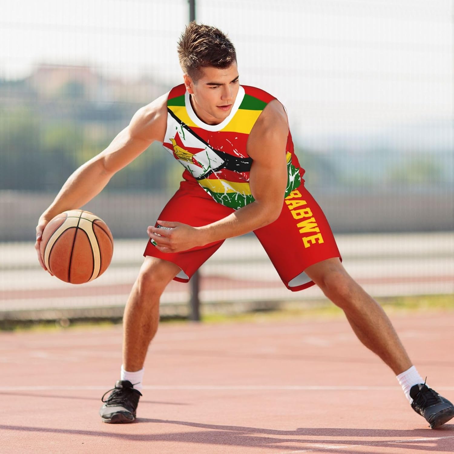 Zimbabwe Flag Grain (1) Basketball Jersey Uniform Suit for Men Adults Training Athletic Set