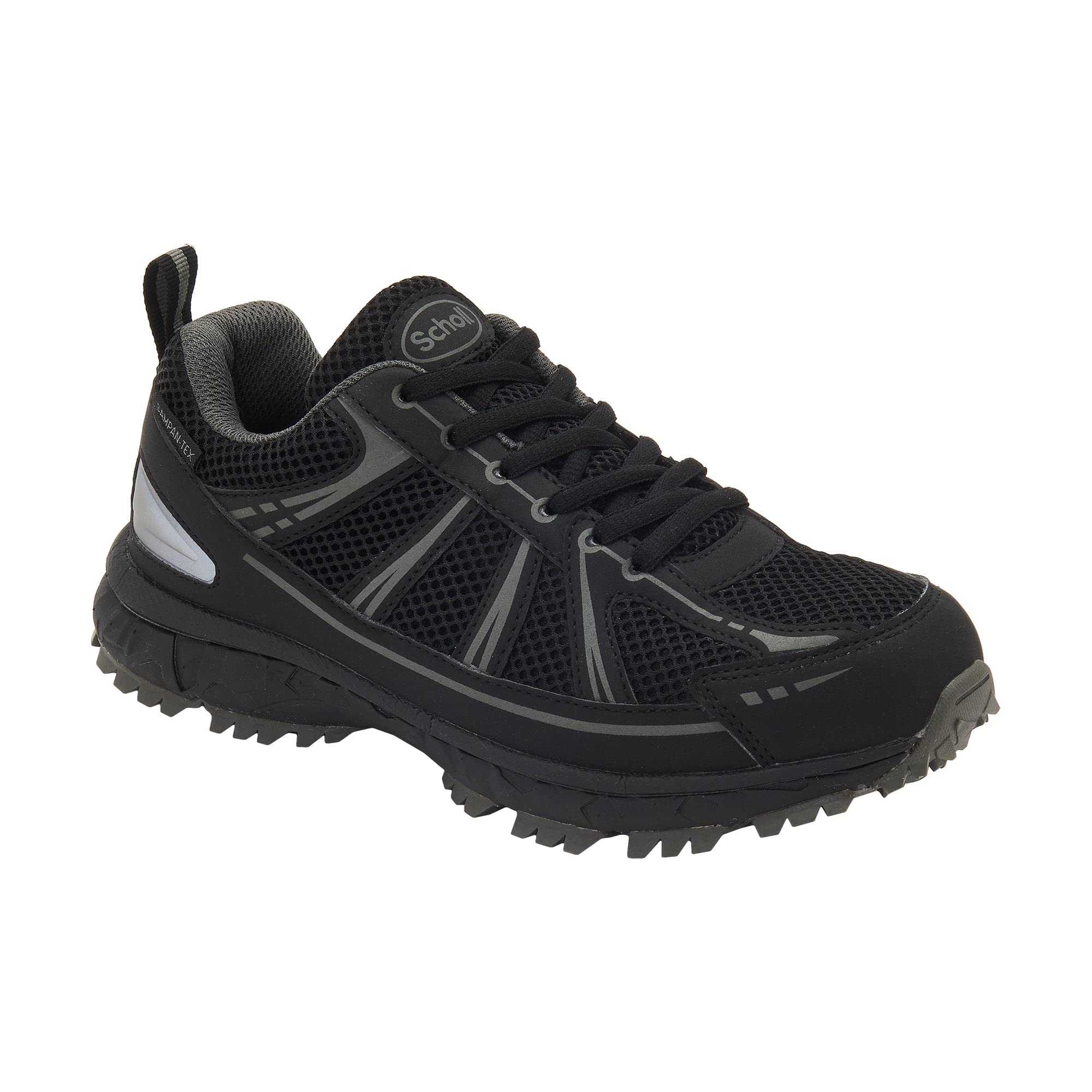 Scholl, Unisex Trampki Lekkie i oddychające z wkładką postawy, Czarny, Czarny Ciemny Szary, 41 EU