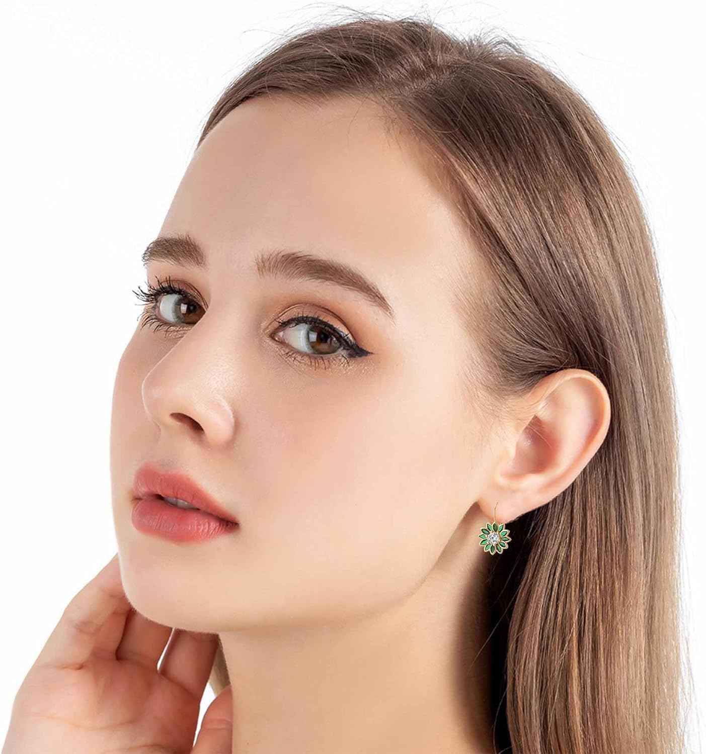 Austrian Crystal Flower Drop Leverback Earrings for Women Fashion 14K Gold Plated Hypoallergenic Jewelry - Image 2