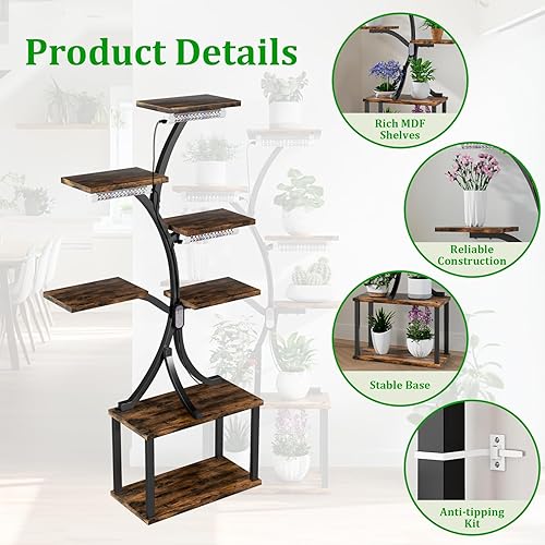Miniatura 8 de Soporte para plantas con luces para plantas de interior, estante de plantas de interior de 7 niveles, soporte de esquina de 60 pulgadas con luz de