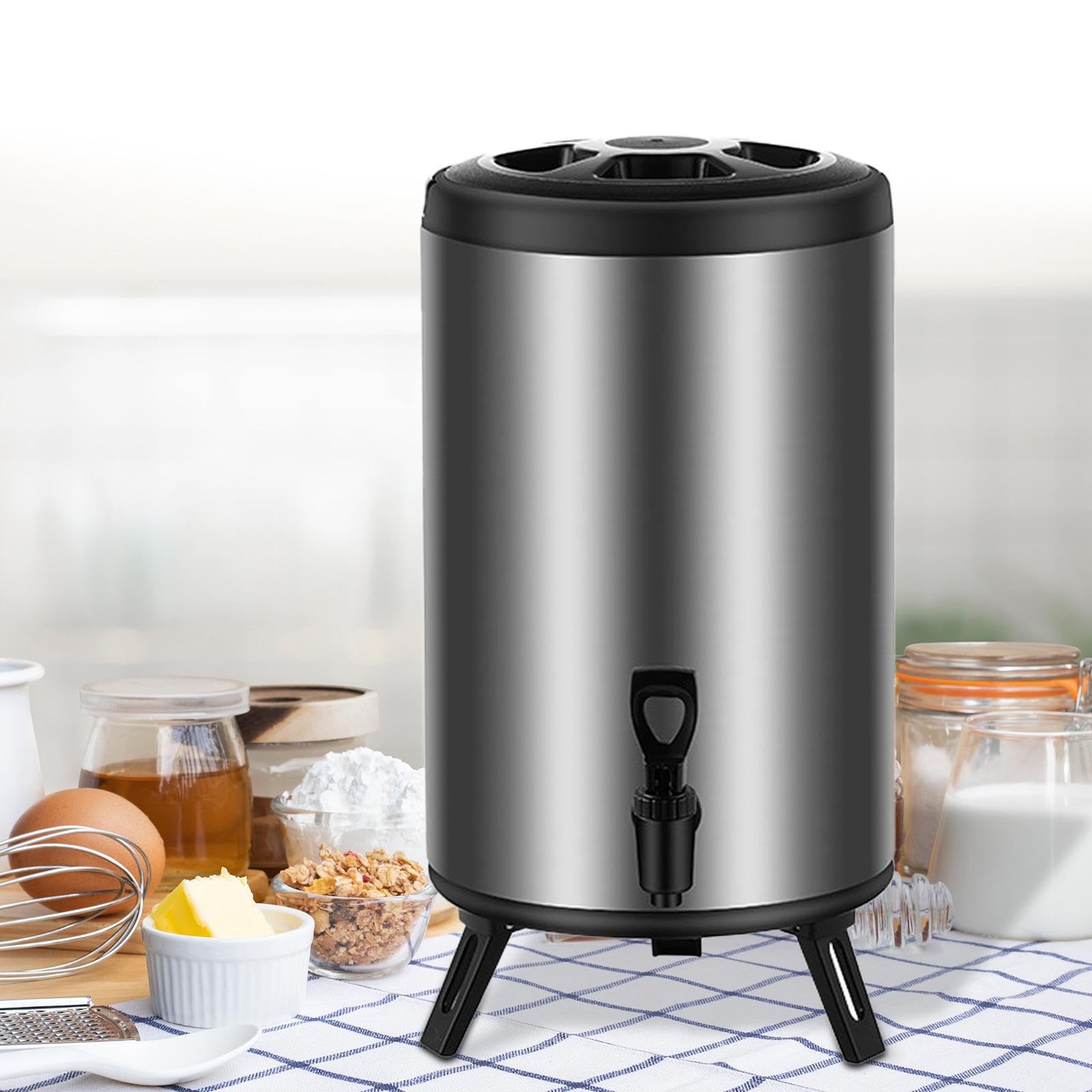 SWAYVES Dispensador de bebidas isotérmico, dispensador de té, cafetera, acero inoxidable, dispensador de leche, barril isotérmico for reuniones familiares(6L)