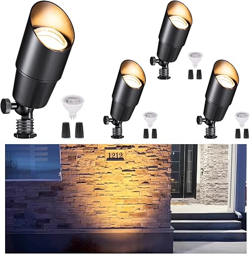 Iluminación de paisaje de latón de bajo voltaje, color negro, 12 V CACC impermeable, luces LED para exteriores, lámpara de iluminación vertical de