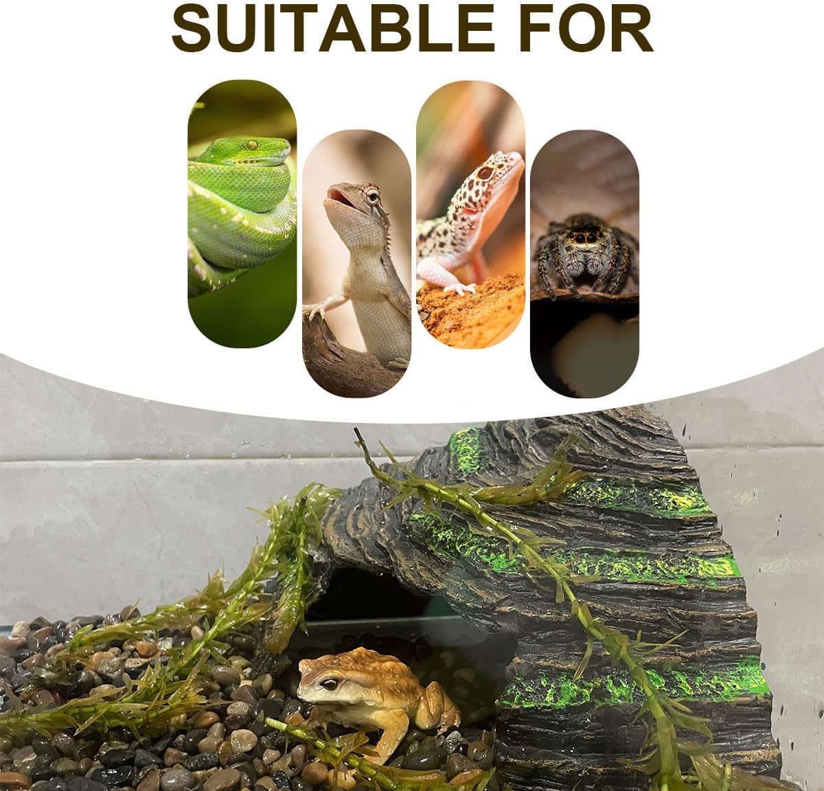 2PCS Reptile Hide Toad House for Outside Garden, Frog Fish Tank Hideout PVC Aquarium Cave Leopard Gecko Hide Terrarium Decoration