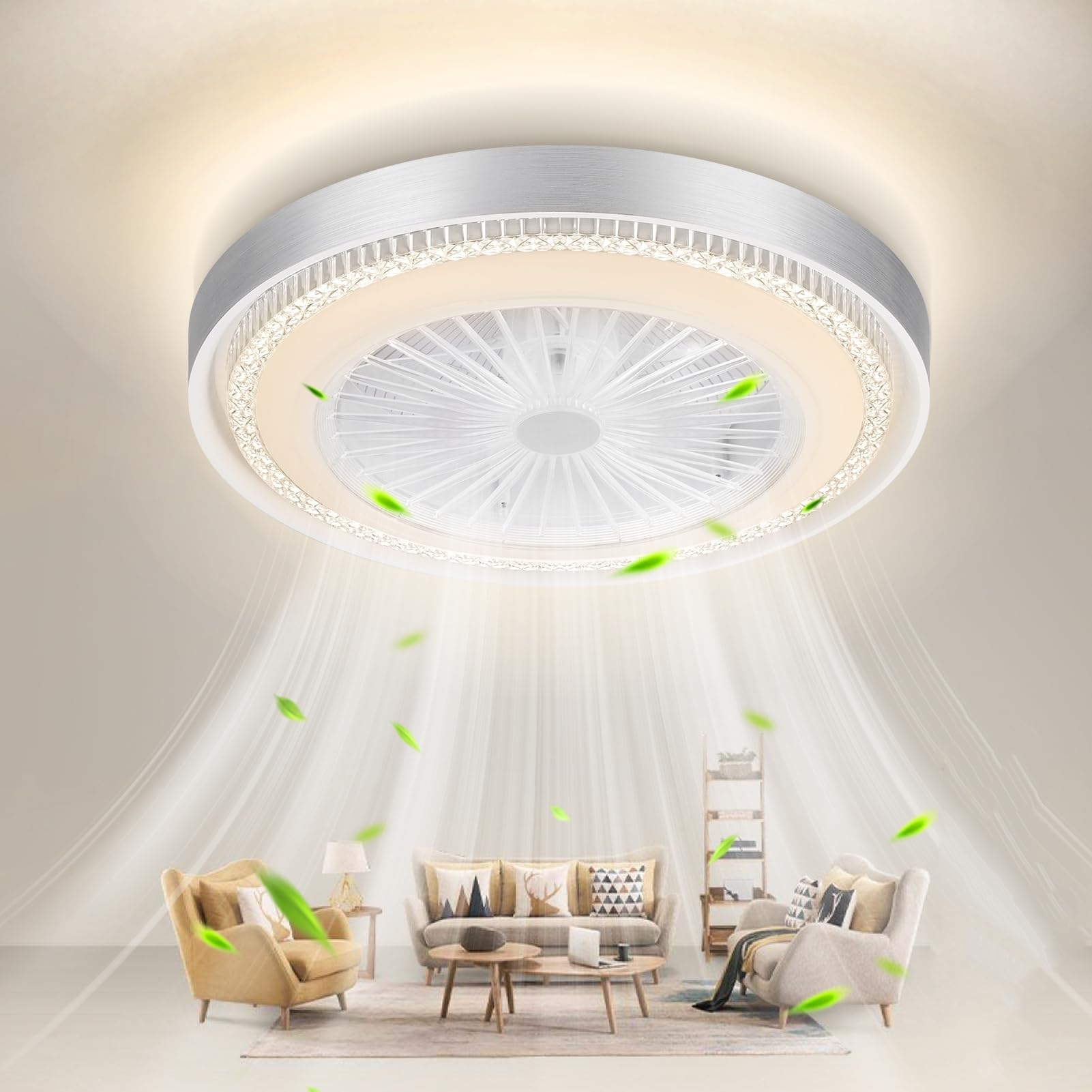 papasbox Ceiling Fan with Lighting, 3 Color Temperature and 6 Speeds Lamp with Fan, Quiet Ceiling Fan Light Ceiling Lamp with Remote Control Timer for Living Room Bedroom — image 1