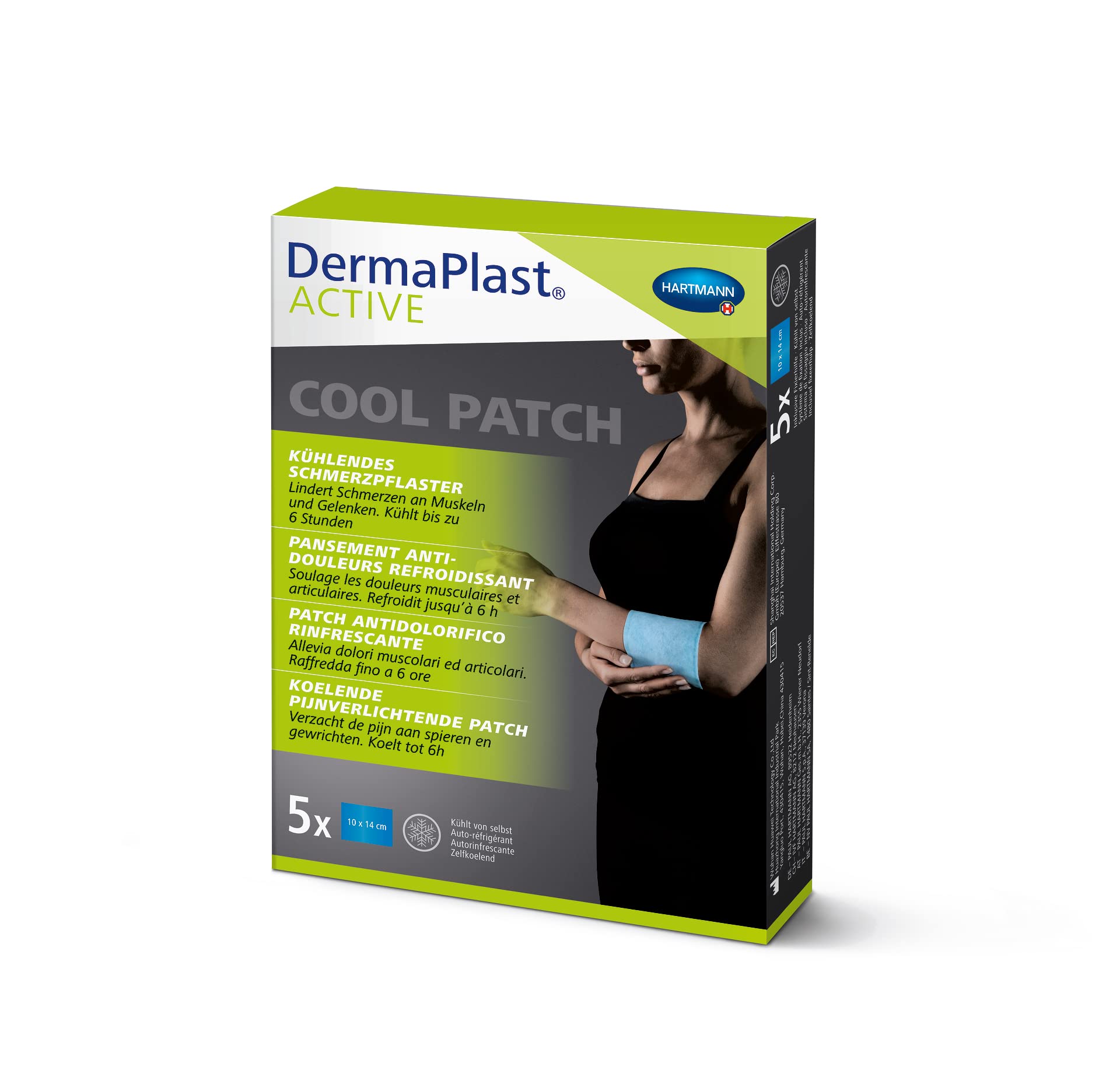DermaPlast ACTIVE Cool Patch: selbstkühlendes Pflaster zur Reduzierung von Schmerzen in Gelenken und Muskeln; 10x14cm