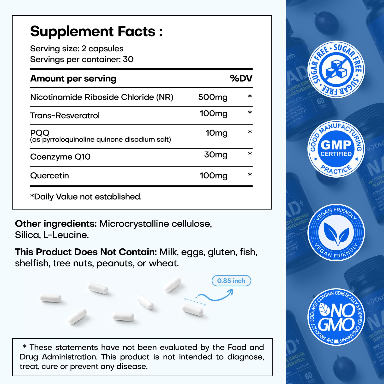 NAD+ Supplement with Nicotinamide Riboside 500mg & Trans-Resveratrol 100mg– NR Supplement for Cellular Energy & Healthy Aging Support for Men & Women — Amazon image 9