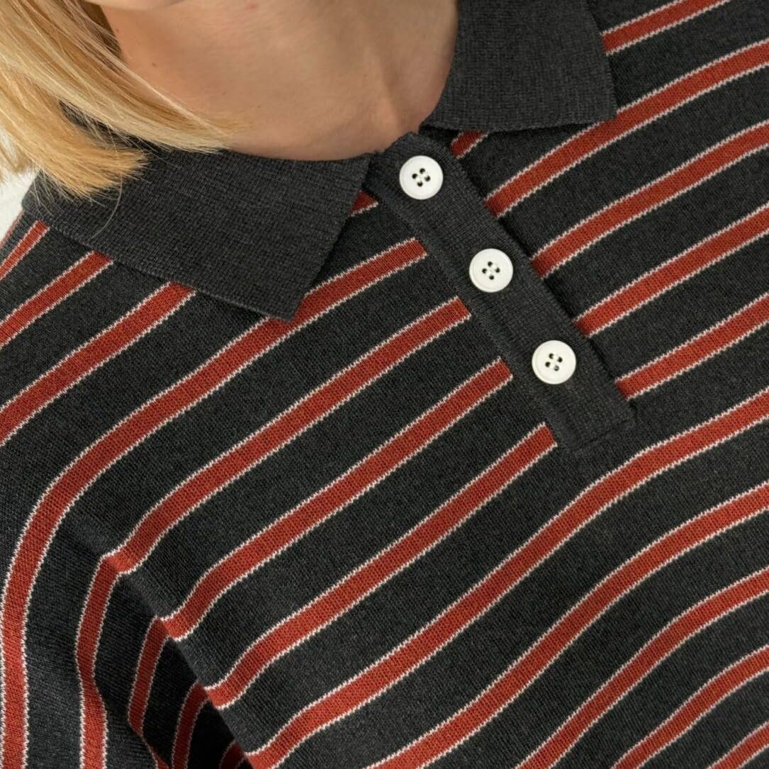 Women Rugby Polo Shirts Oversized Long Sleeve Collared Striped Sweatshirt Y2k Preppy Pullover Tops