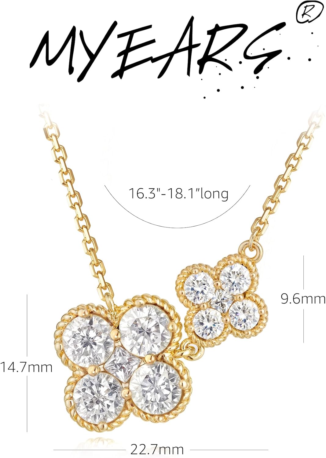 MYEARS Gold Necklace for Women Flower Pendant Sideways Double Four-leaf-clover Link Birthstone Cubic Zirconia 14K Simple Dainty Chain Floral Lucky Jewelry Gift - Image 4