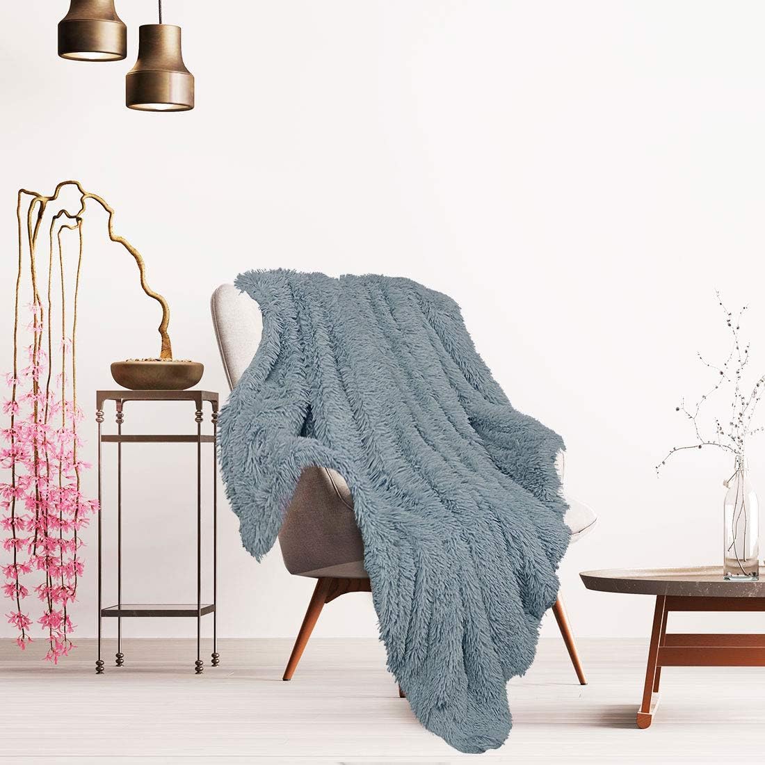 PiccoCasa Faux Fur Blanket Throw Size Cadet Grey Soft Warm Reversible Sherpa Blanket Luxury Shaggy Plush Fluffy Fleece Blankets for Sofa Couch and Bed,50x60 Inch - Image 3
