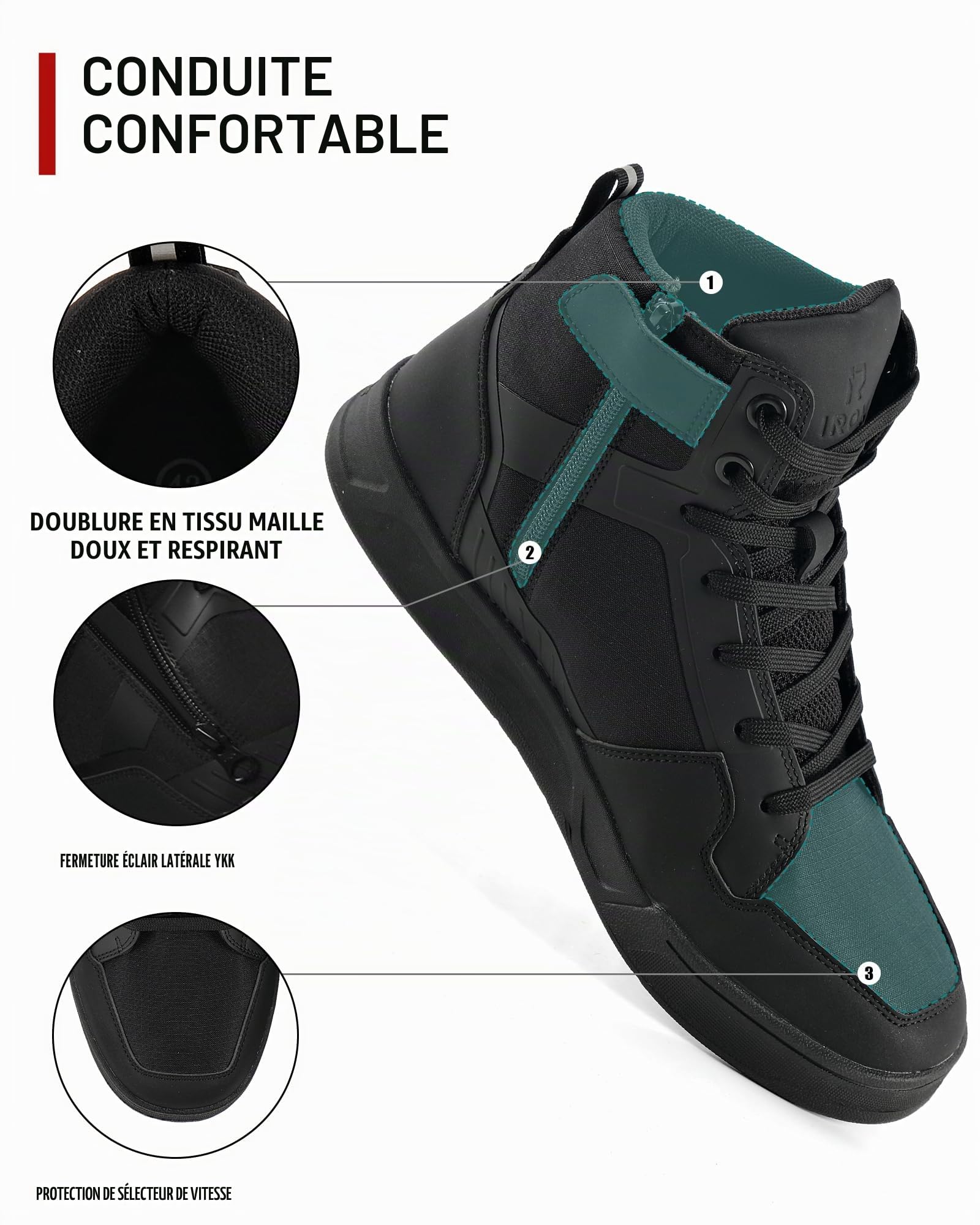 IRON JIA'S Chaussures Moto Bottes Moto Hommes, Adaptées à Toutes Les Saisons Imperméables Antidérapantes Respirantes à la Mode et Cnfortables Noir
