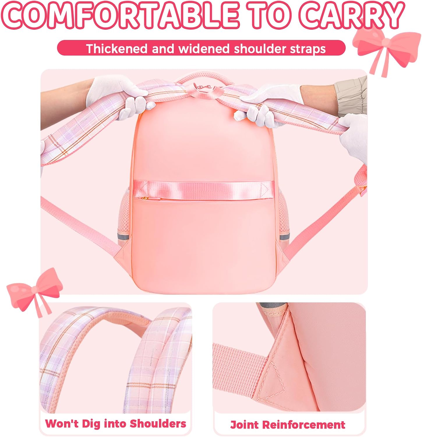 Kids Backpack for Girls, Cute Plaid Large Capacity Bookbag for Students Teens Preppy Aesthetic Kawaii Bow Elementary Primary Middle School Book Bag 6-8 8-10 10-12 (Blue)