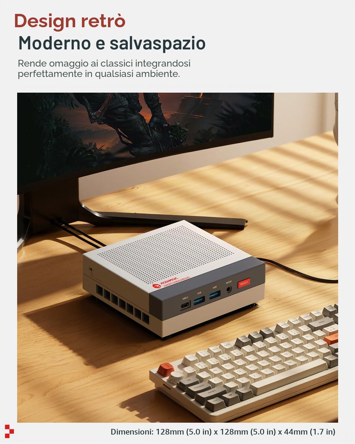 ACEMAGIC Retro X3 Mini PC Gaming, AMD Ryzen 7 H 255 (fino a 4.9GHz, 8C/16T) | 16B LPDDR5 1TB SSD, AMD Radeon 780M, 4K Triplo Display, USB4, WiFi 6E, BT 5.2, 2.5G LAN, Mini Computer per ufficio, gaming