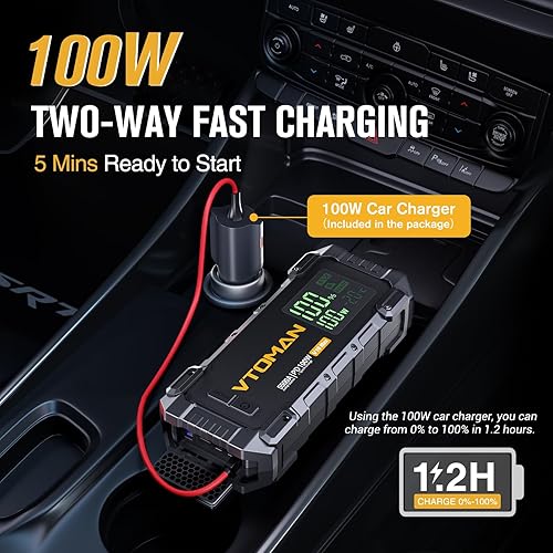 Miniatura 3 de VTOMAN V10 Max 5500A Arrancador de salto con cargador rápido USB-C de 100 W, batería de coche, arrancador portátil para todos los motores de