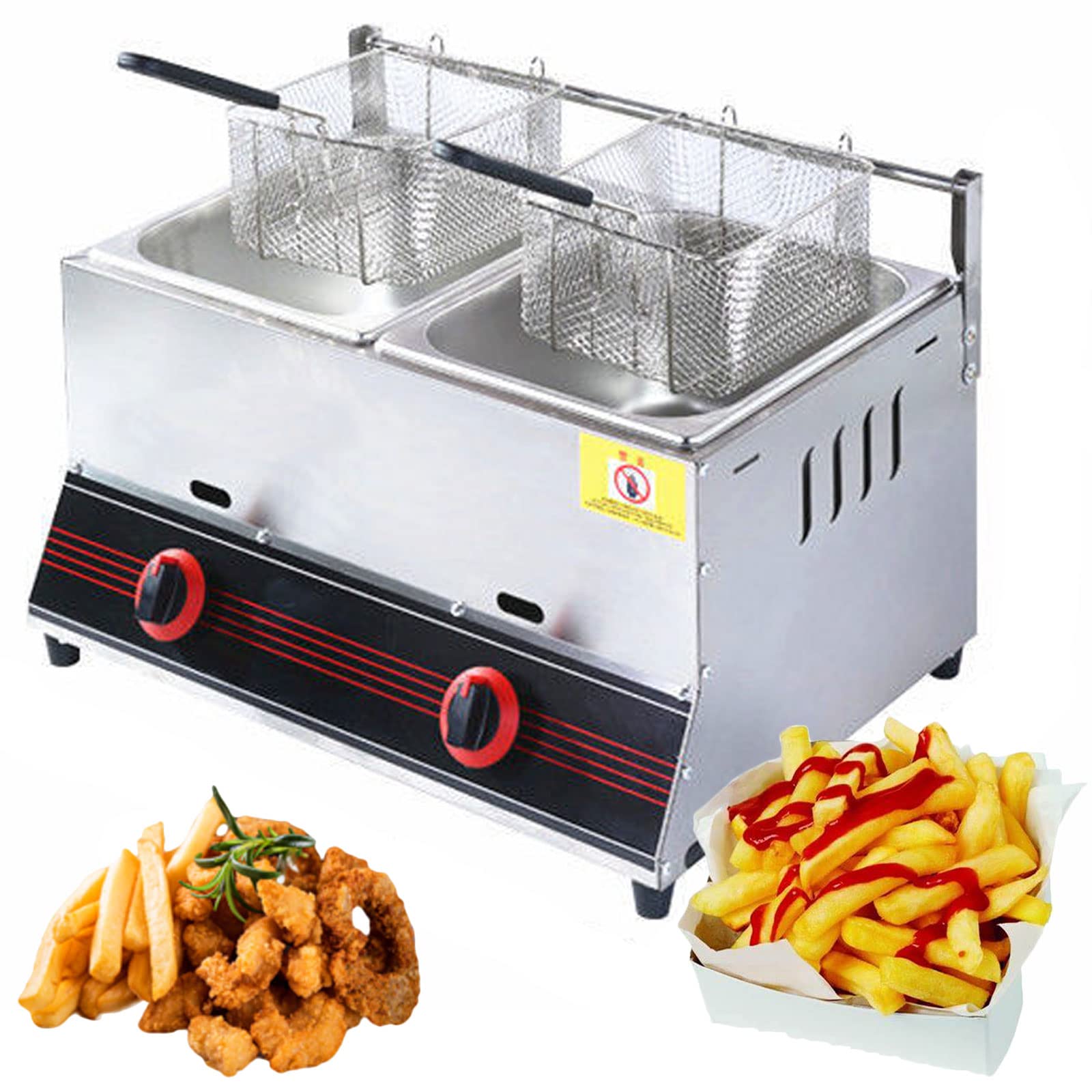 IUokLU Gas Deep Fat Fryer Stainless Steel Tanks Basket Tabletop,Stainless Steel LPG Propane Fryer,Freestanding Temperature Control,with Lid for Frying French Fries,Onion Ri,Style3 (Style3)