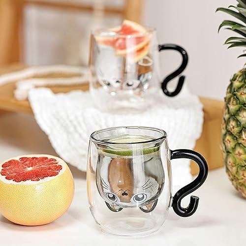 Miniatura 3 de SHENDONG Cute Bear - Juego de 2 tazas de té de oso con asa, taza de leche de 8.5 onzas, taza de leche con aislamiento de doble pared, tazas de café