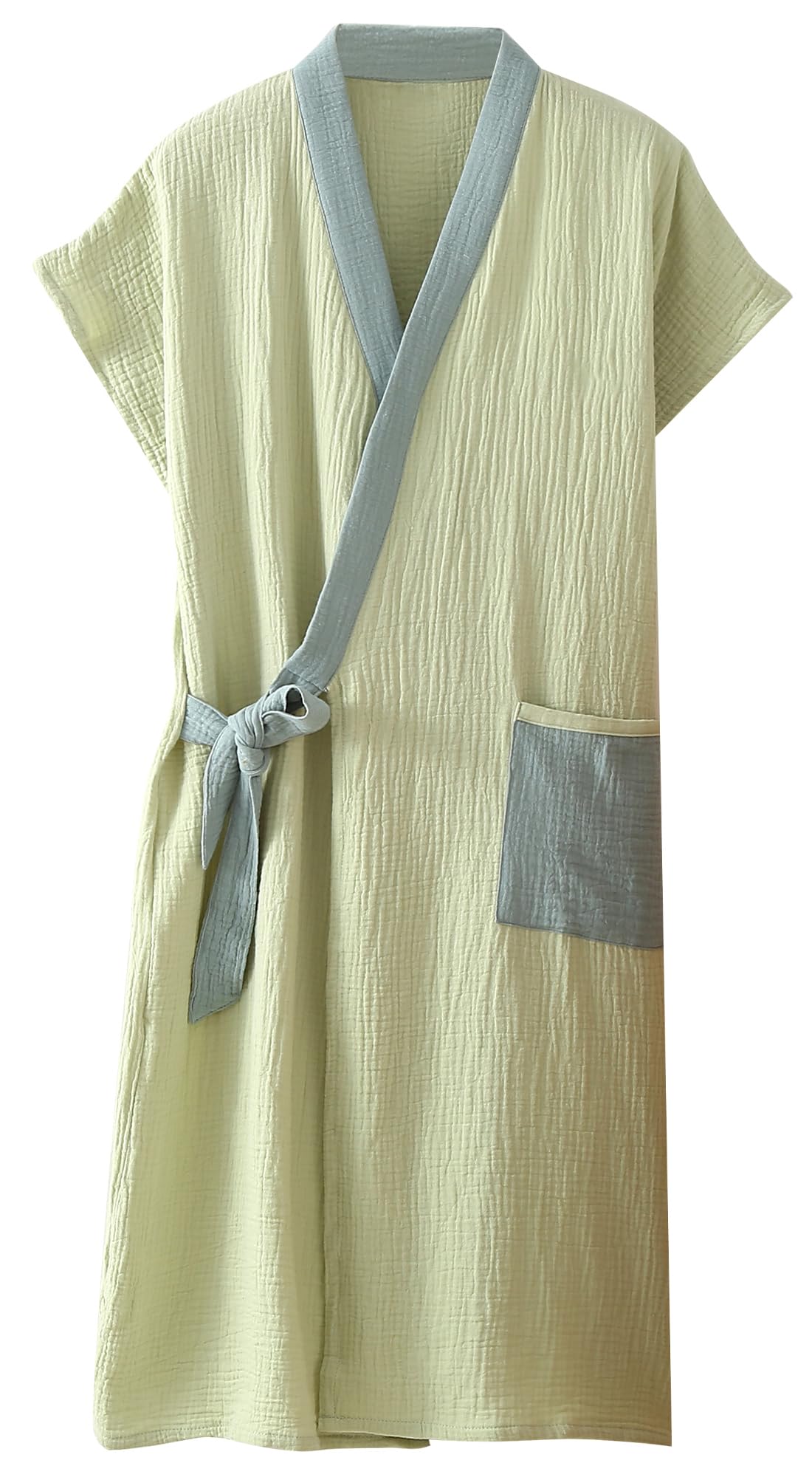 Maeau Gauze Bathrobe, Loungewear, Gown, 100% Cotton, Absorbent, Quick Drying, Front Opening, Bath Accessories, Hotel, Women's, Men's XL green (light green)