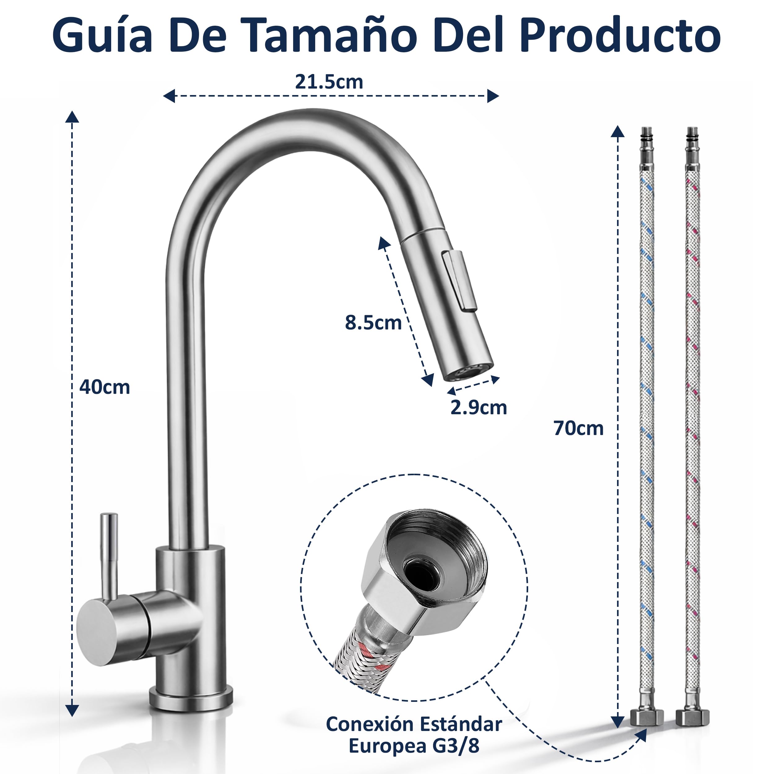 Grifo Cocina Extraible 360° Acero Inoxidable 304 – 2 Modos de Rociador, Manguera Extensible, Instalación Fácil, Compatible Estándar, Agua Fría y Caliente – Grifos Cocina Fregadero Moderno — view 4