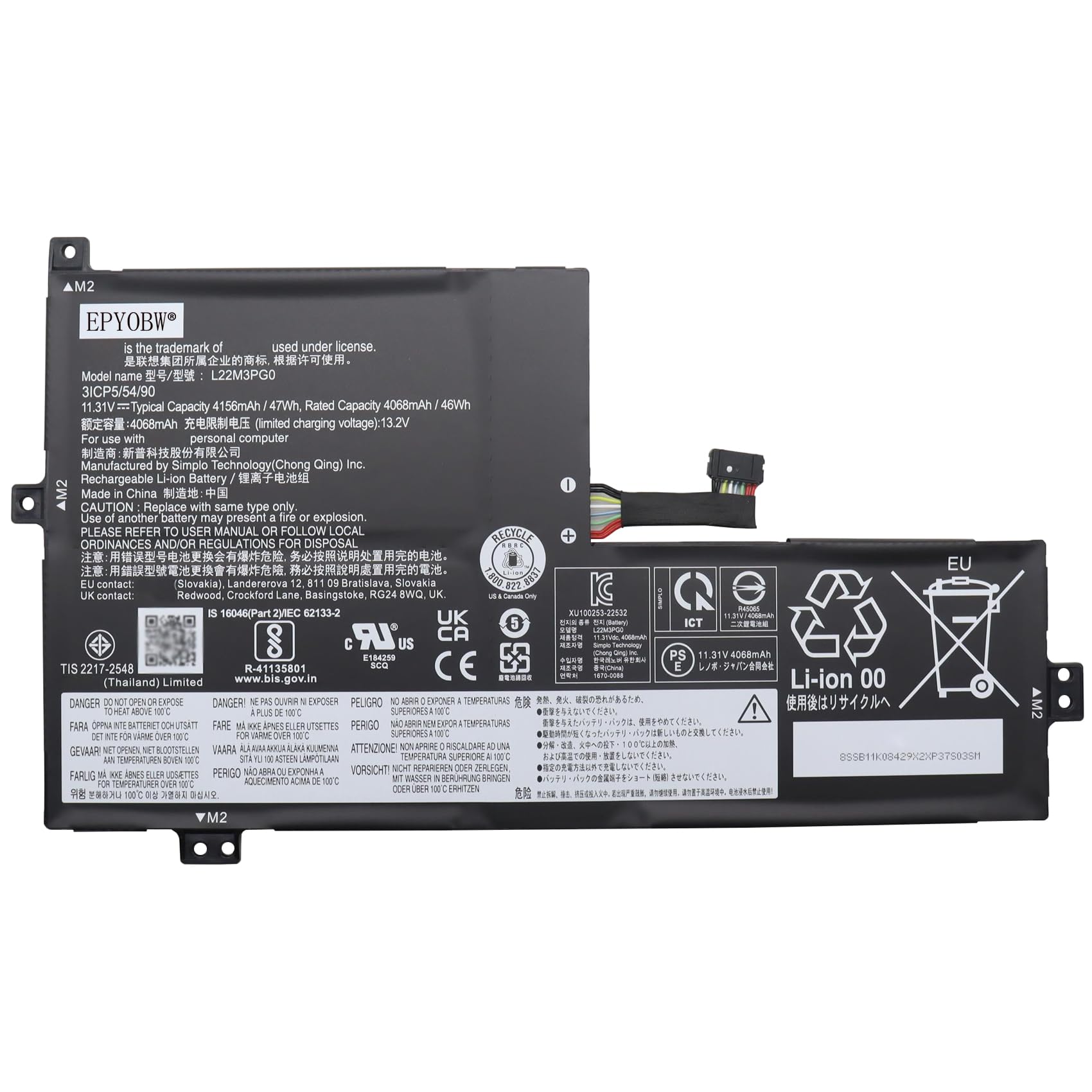 OUWEE L18D3PG1 Laptop Battery Compatible With Lenovo 100E 500E Chromebook 1st Gen/100E 300E 500E Chromebook 2nd Gen/100E 300E 2nd Gen Series 5B10S75394 L17M3PB0 L17L3PB0 L17C3PG0 11.25V 42Wh(Shape-A