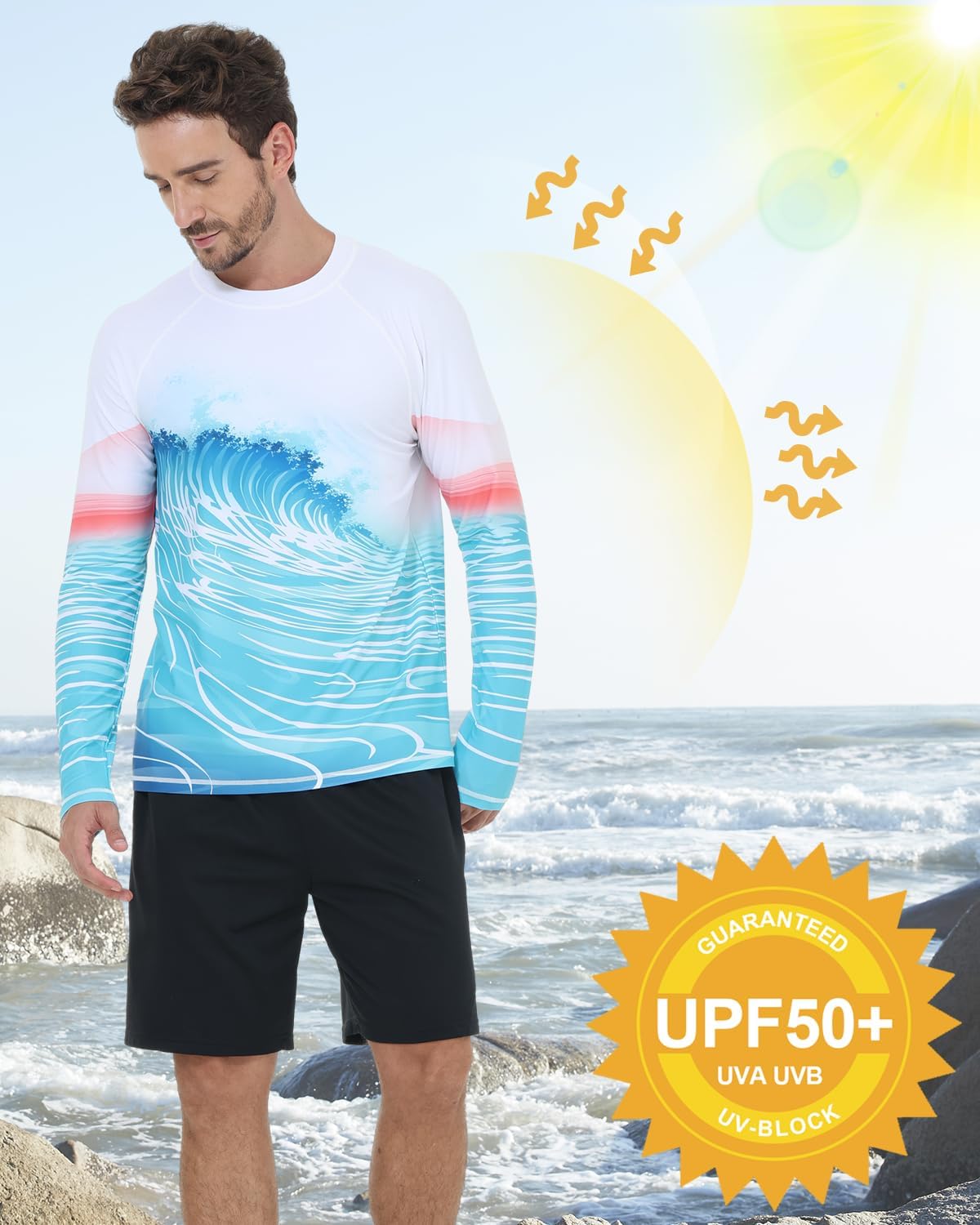 VAYAGER Men's Swim Shirts UPF 50+ Rash Guard Long Sleeve Quick Dry T-Shirt Loose Fit Water Fishing UV Protection Shirts - Image 5
