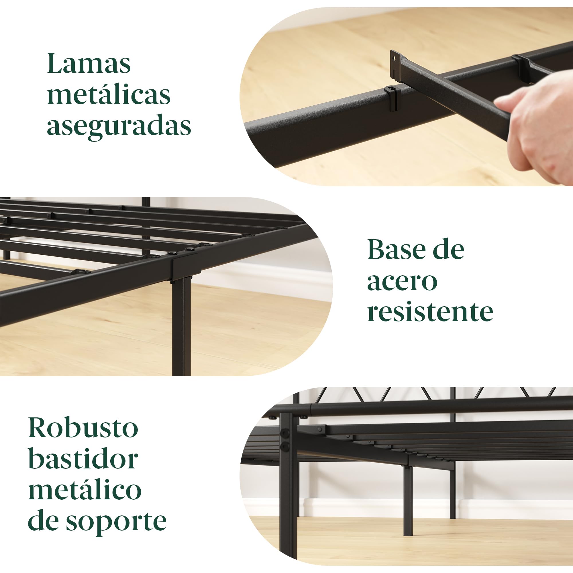 Zinus Elias Somier 90x190 cm Altura 30 cm Base Cama Individual Acero Cabecero Láminas Metal Negro
