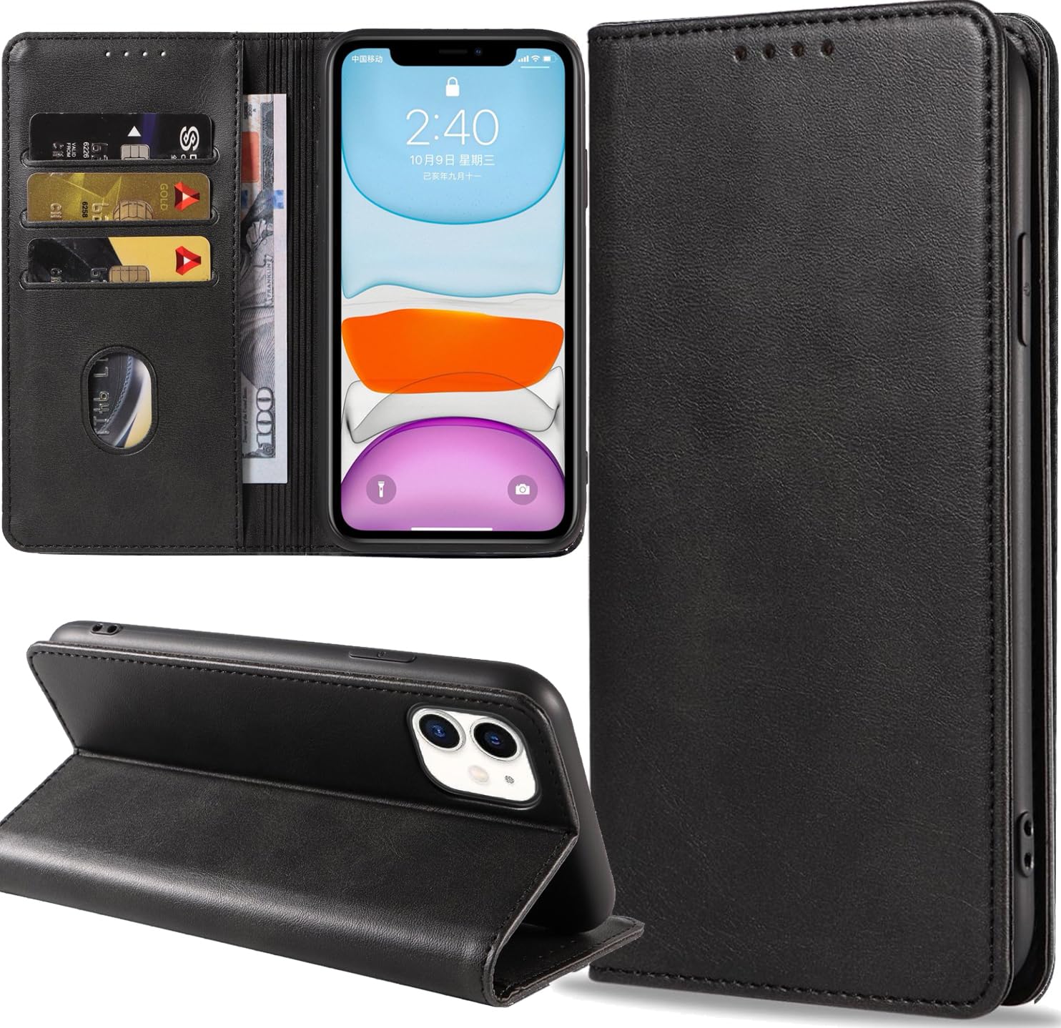 ZYIMOU Handyhülle für iPhone 11 Hülle, Leder Schutzhülle Standfunktion Kartenfach Wallet Klapphülle iPhone 11 Flip Case Cover, Schwarz