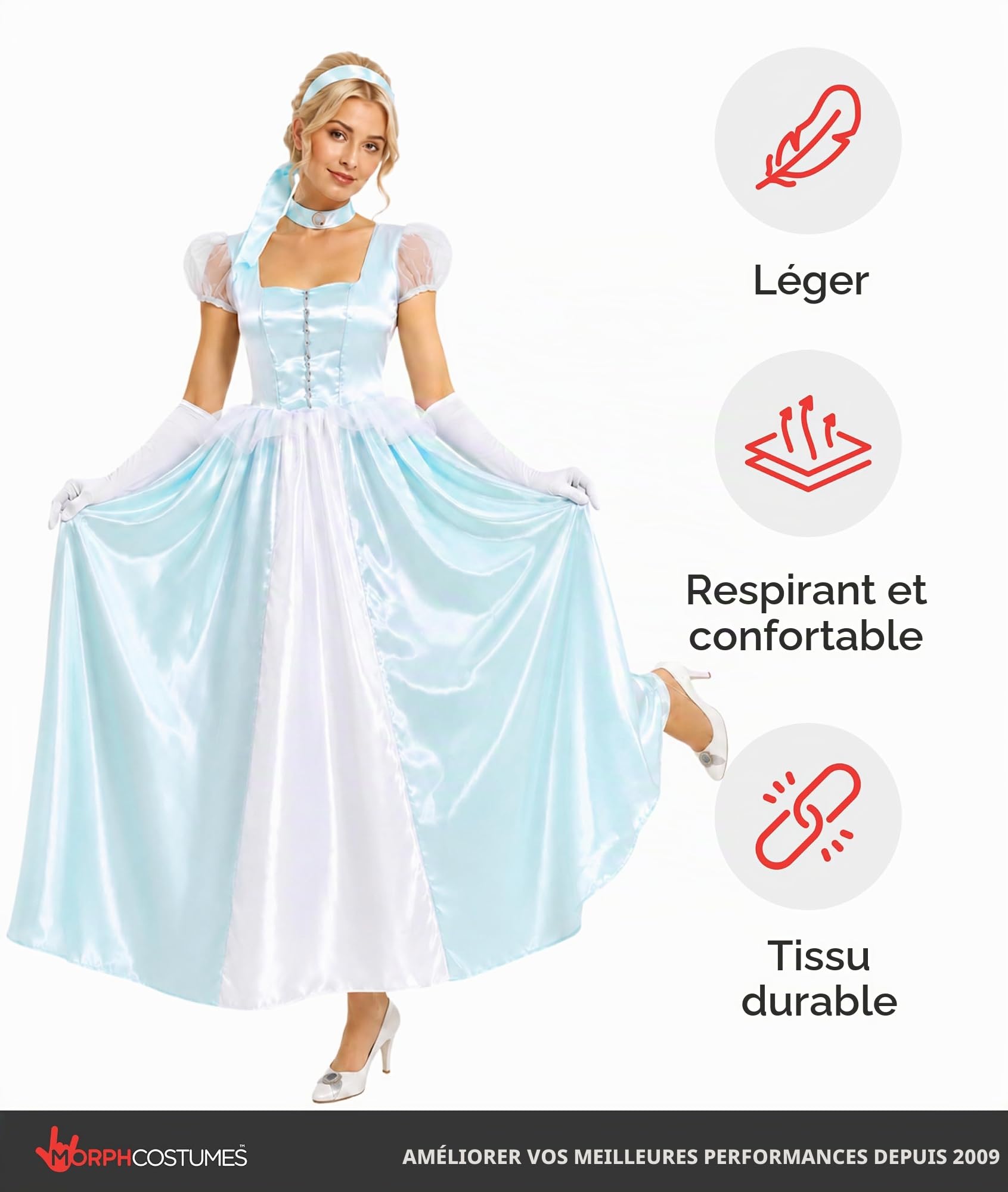 Fun Shack Deguisement Princesse Femme, Costume Cendrillon Halloween | Robe de Bal Bleue, Serre-Tête, Gants & Ras-de-Cou, Look Conte de Fées, Parfait pour Halloween, Idéal pour se Déguiser
