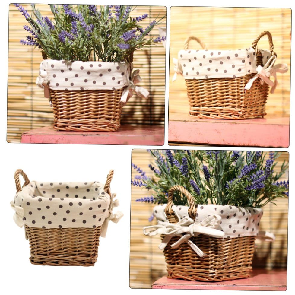 Image of Outanaya 1Pc Handwoven Rattan Storage Basket Elegant Khaki Woven Organizer for Home Decor Weddings and Special Events for Fresh and Dried Flower Arrangements