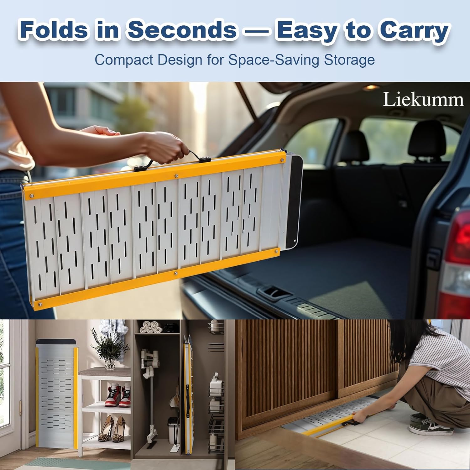 LIEKUMM Portable Wheelchair Ramp,600LBS Capacity,Prevent Waterlogging,Ramps for Wheelchairs for Home,Ramp for Stairs,Wheelchair Ramps for Vans,Suitable for Wheelchairs,Bicycles,Scooters