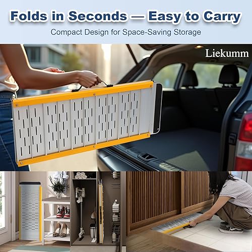 Miniatura 6 de LIEKUMM Rampa de umbral de aluminio portátil de 2 pies, capacidad de 600 libras, rampa de umbral de transición de superficie antideslizante, rampa