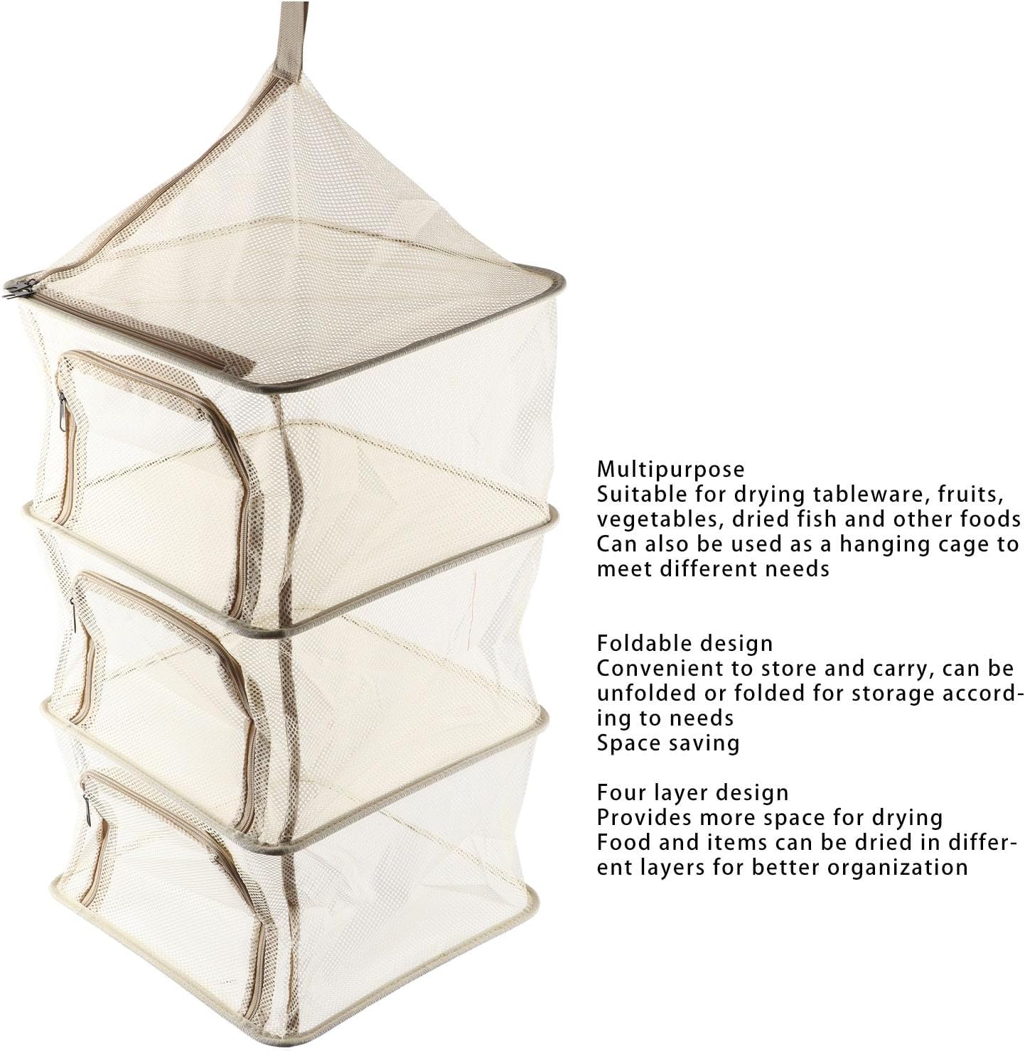 Hanging Drying Rack Net Hanging Drying Net Foldable 4 Layer Portable Multifunction Mesh Drying Rack for Fish Vegetable Tableware Fruit /1957
