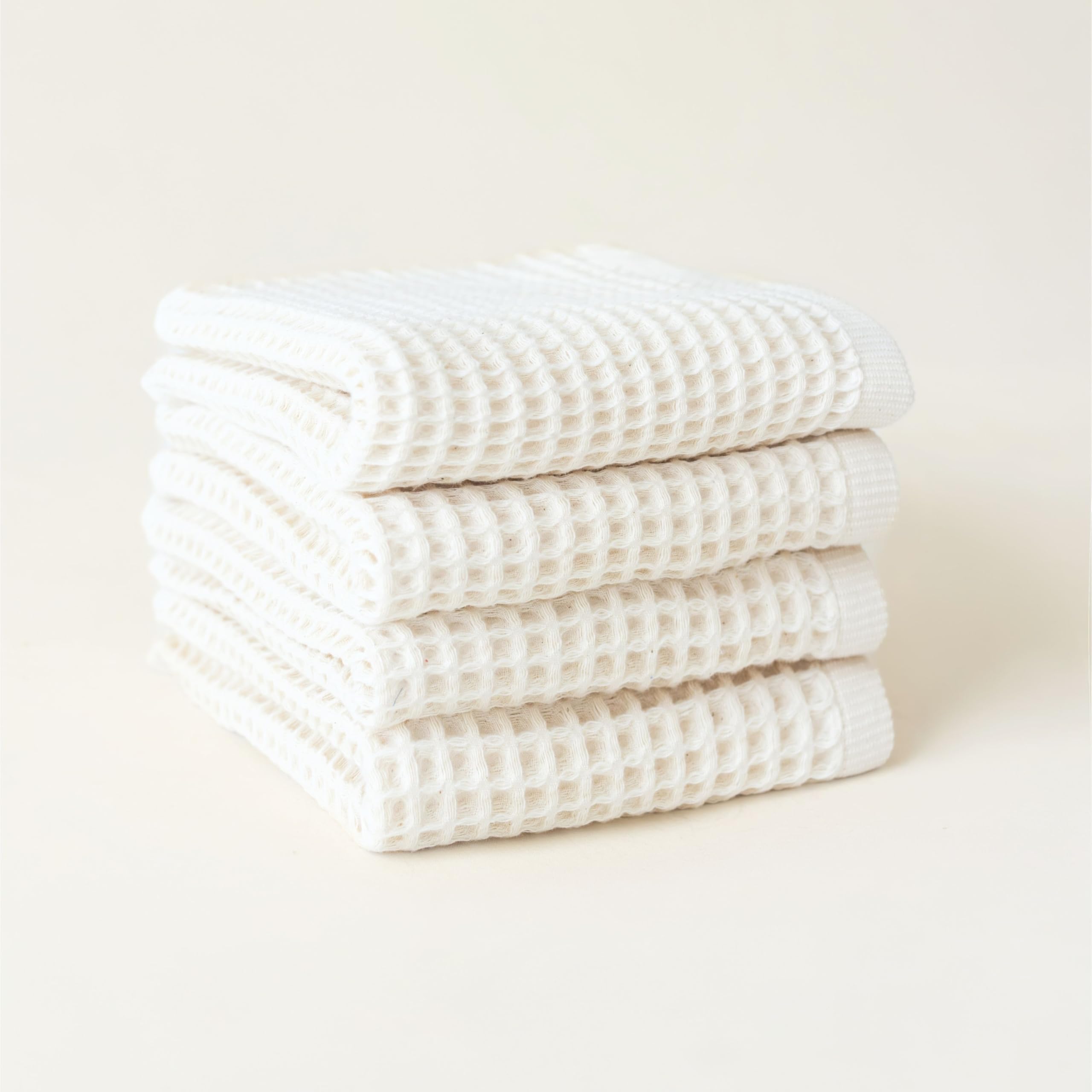Viva Maison Premium Waffle Hand Towels Pack of 4 Extra Large 20x35 inch - 100% Turkish Cotton, Waffle Weave, Quick Dry, Lint Free, Super Absorbent, Thin Hand Bath Towel (White, Set of 4 Hand Towels)