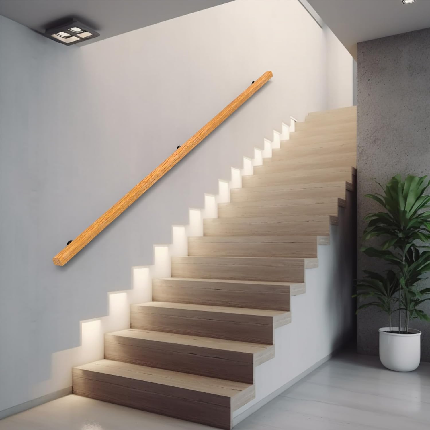 2FT Wood Stair Handrails Wall Mount, Hand Railings for Stairs Indoor Outdoor, Non-Slip Staircase Handrail for Corridor, Lofts, Patio, Kindergarten Guardrail (Size: 2ft)