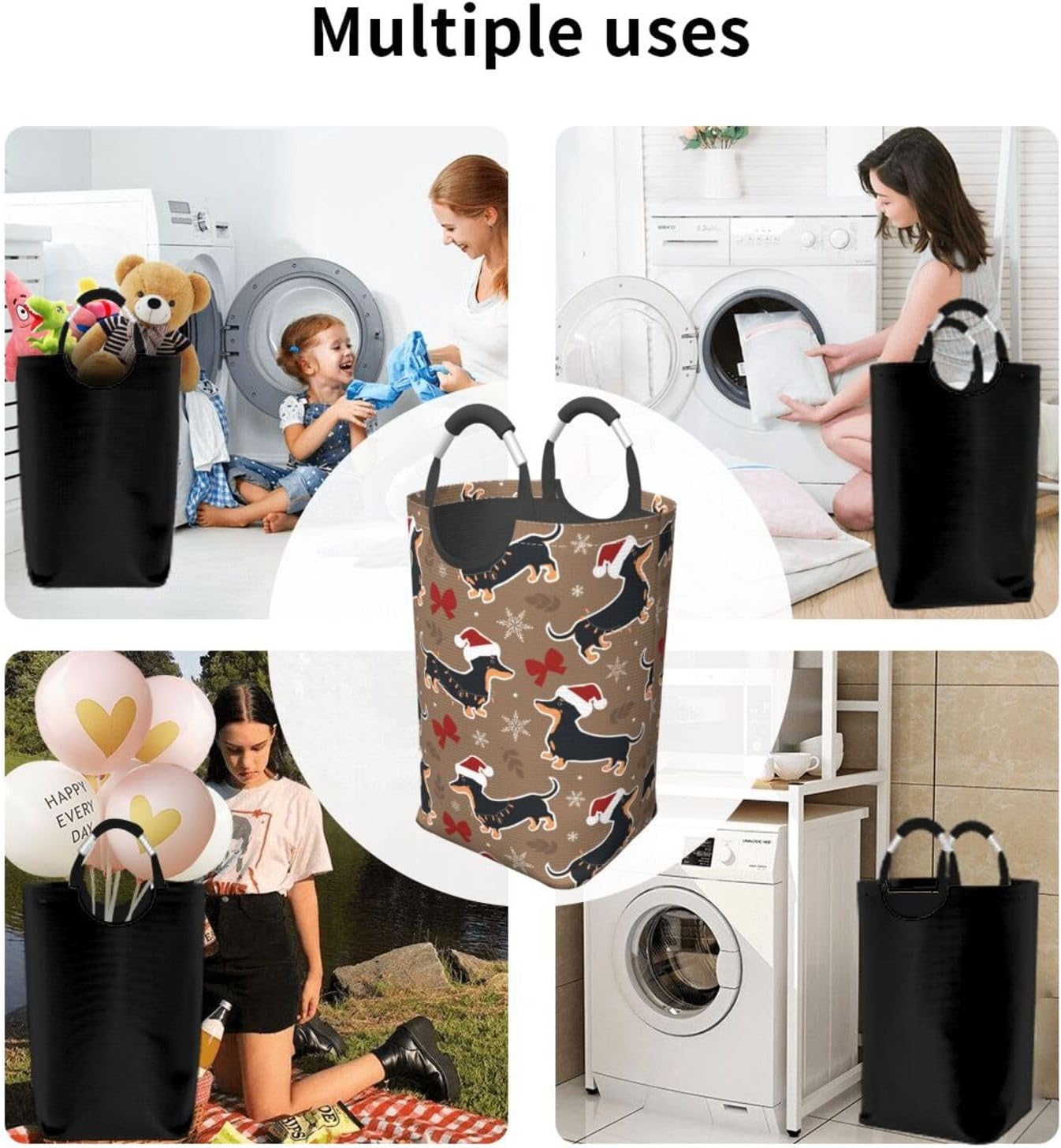 Christmas Dogs Laundry Basket Organizer Nursery Storage Baskets Box Collapsible Laundry Hampers with Handles for Travel Clothes Toys Organizer Bathroom