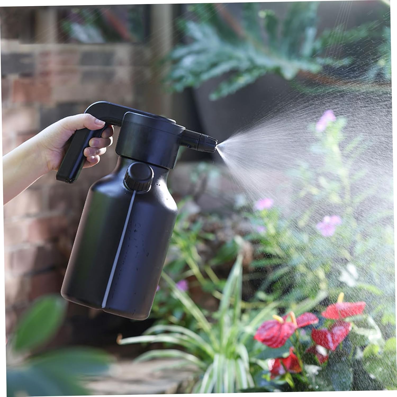 Electric Sprayer - Battery Powered Pump Sprayer with One-Button Operation, Adjustable Nozzle & Measuring Cup for Garden, Indoor Plants, Cleaning (Black)