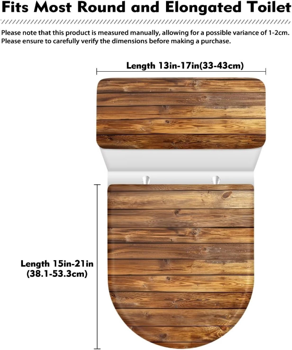 Wood Grain Toilet Lid Cover and Toilet Tank Cover, Replacement Easy Installation Polyester Fabric Bathroom Toilet Lid Cover, Fits Most Tanks & Lids