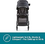 Contours Quick Elite Lightweight Compact Fold Travel Baby Stroller & Toddler Stroller, Infant Car Seat Compatibility, Multi-Position Seat Recline, Sun Canopy, 5-Point Safety Harness - Eclipse Black