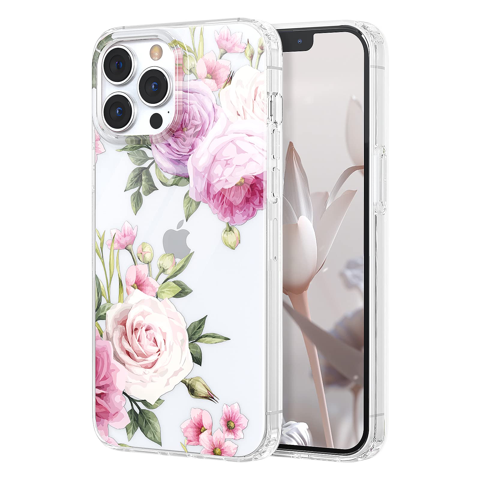 zelaxy Flower Pattern Case Compatible With iPhone 13 Pro (6.1) – PC shockproof Hard Back Cover – Slim Full Body Protective Shell – Trendy Cute Stylish for Women – Peony