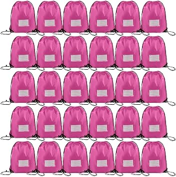 30 Pack Drawstring Bags,Bulk Draw String Backpack, Gym Sports Cinch Bag Sackpack for Women Men, Pink