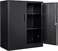 Vista 1 de Yizosh Armario de almacenamiento de metal para garaje con 2 puertas y 2 estantes ajustables - Gabinete contador de archivos de acero con cerradura