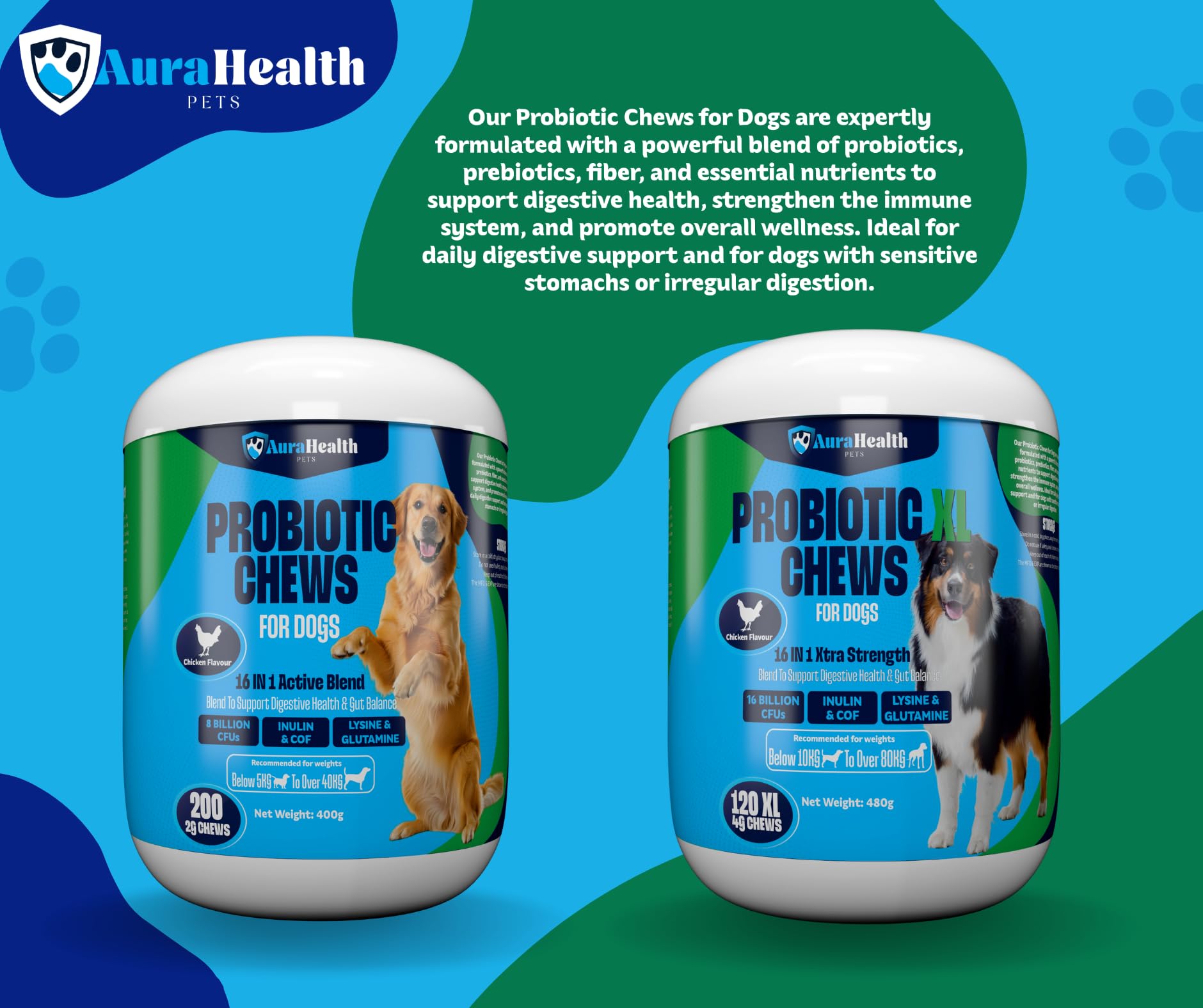 AuraHealth Probiotic 200 Chews up to 4-month supply for Small to Madium Dogs 16-in-1 Support Gut Health, Diarrhea & Allergies - Image 4