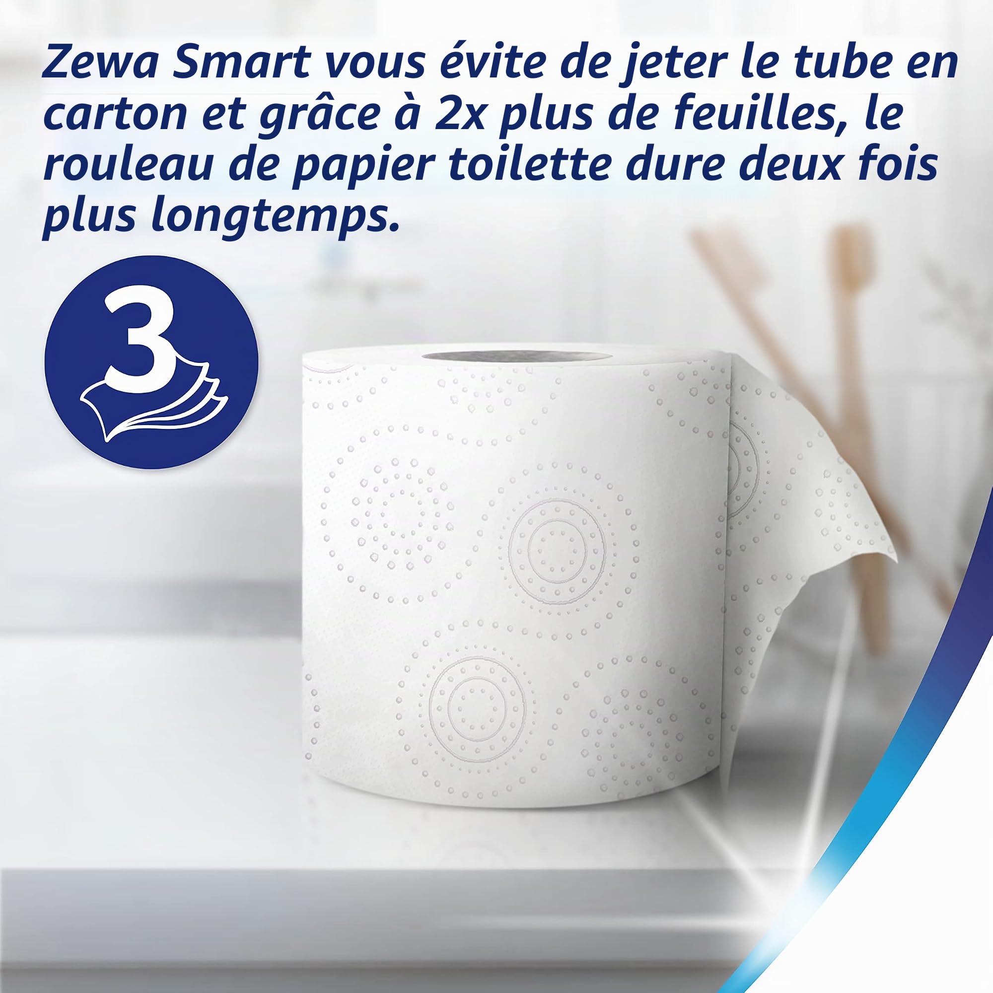 Zewa Smart Lot de 48 rouleaux de papier toilette sans douille 6 x 8 x 300 feuilles
