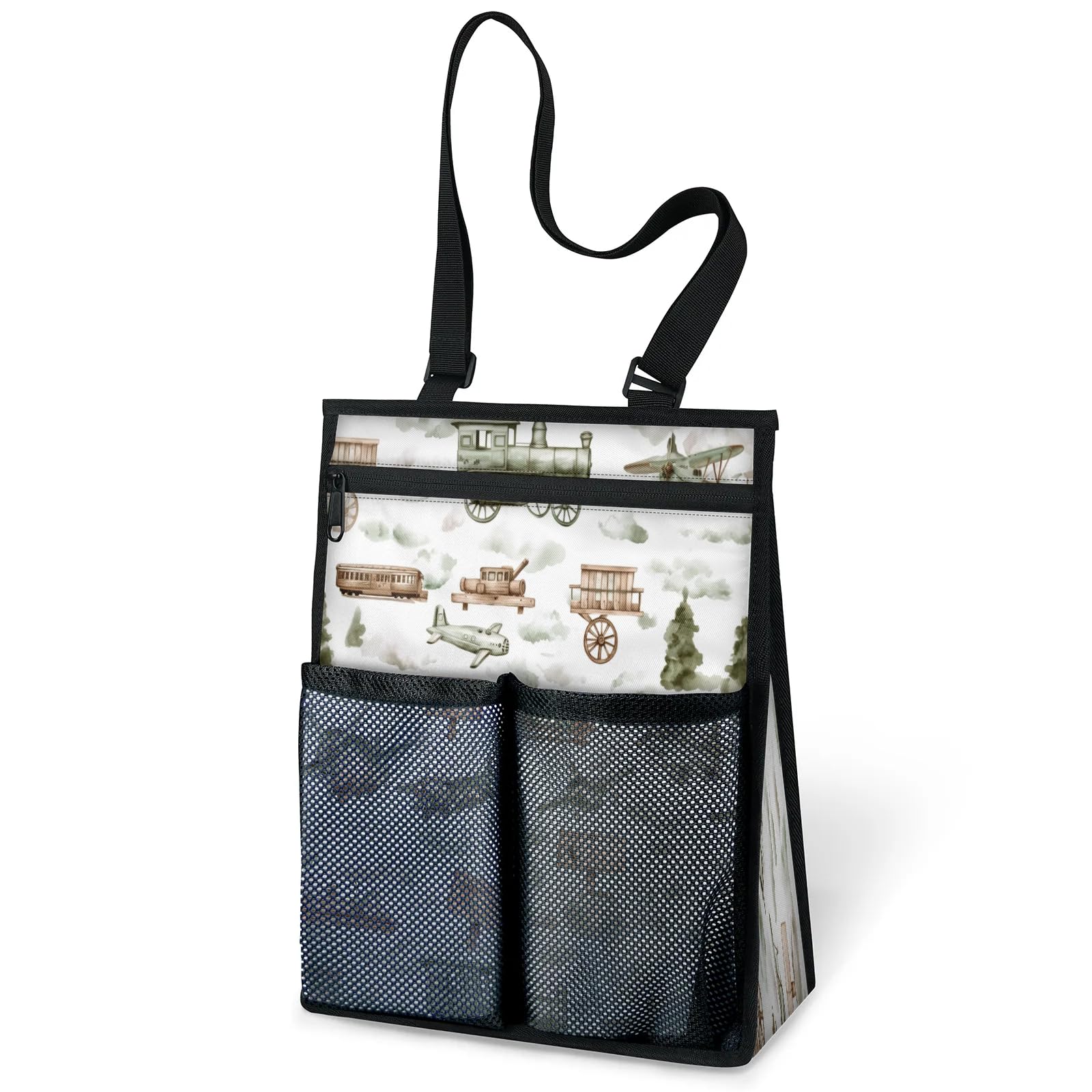 Ourtheme Vintage Train Airplane Portable Shower Bag for Travel Gym Camp Beach Tote Shower Caddy Bags Hanging Toiletry