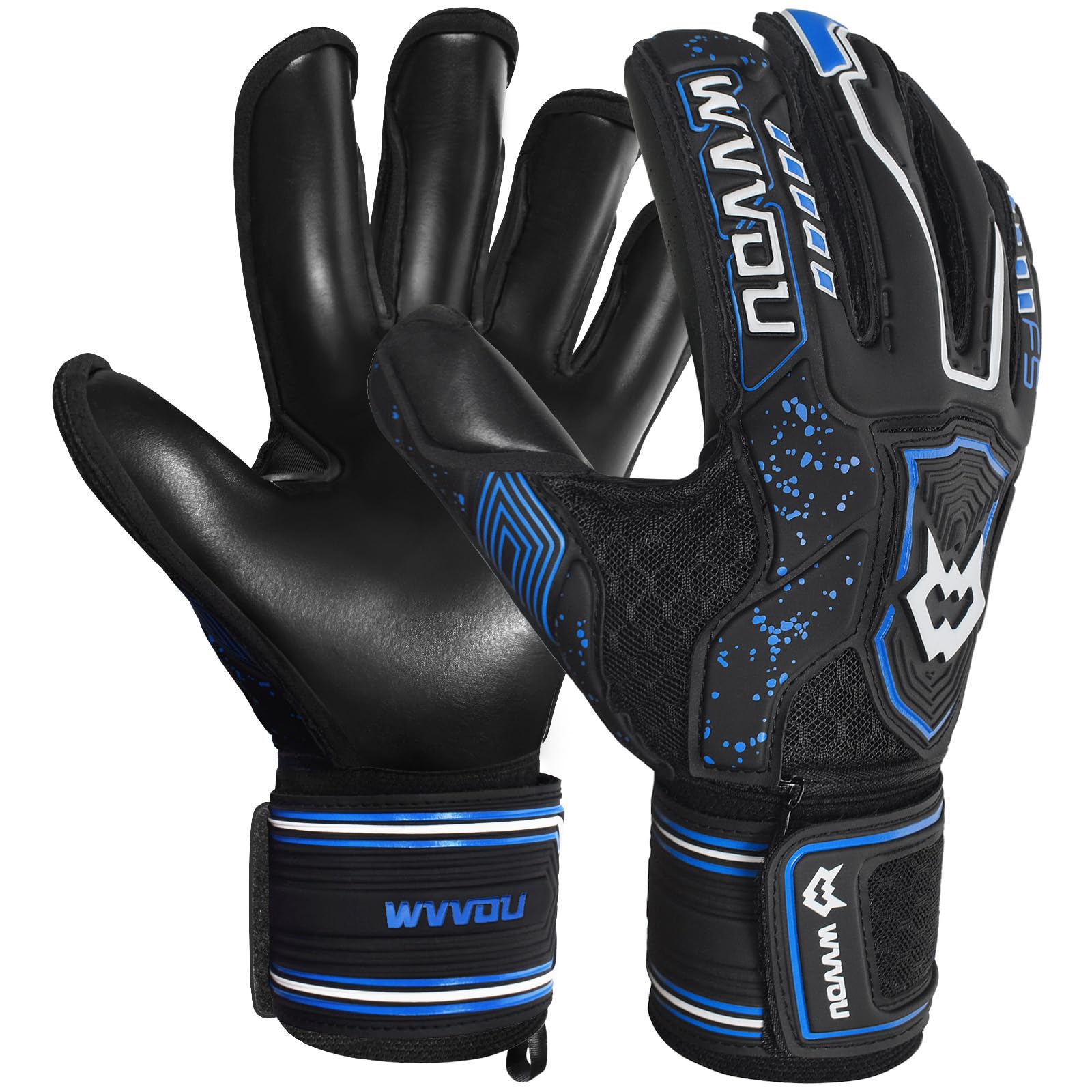 WVVOU Torwarthandschuhe Kinder und Herren Größe 6-9 Schwarz, Abnehmbarer Fingersave, 4+3 mm Latex, rutschfest, Fußball-Training und Spielbetrieb, Atmungsaktives Netz
